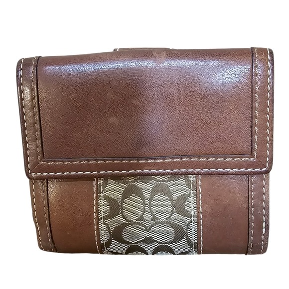 Coach Brown Signature Monogram Billfold Wallet Pre Owned Condition - Picture 7 of 9